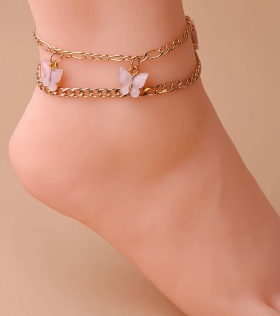 Pink Butterfly Anklet Set