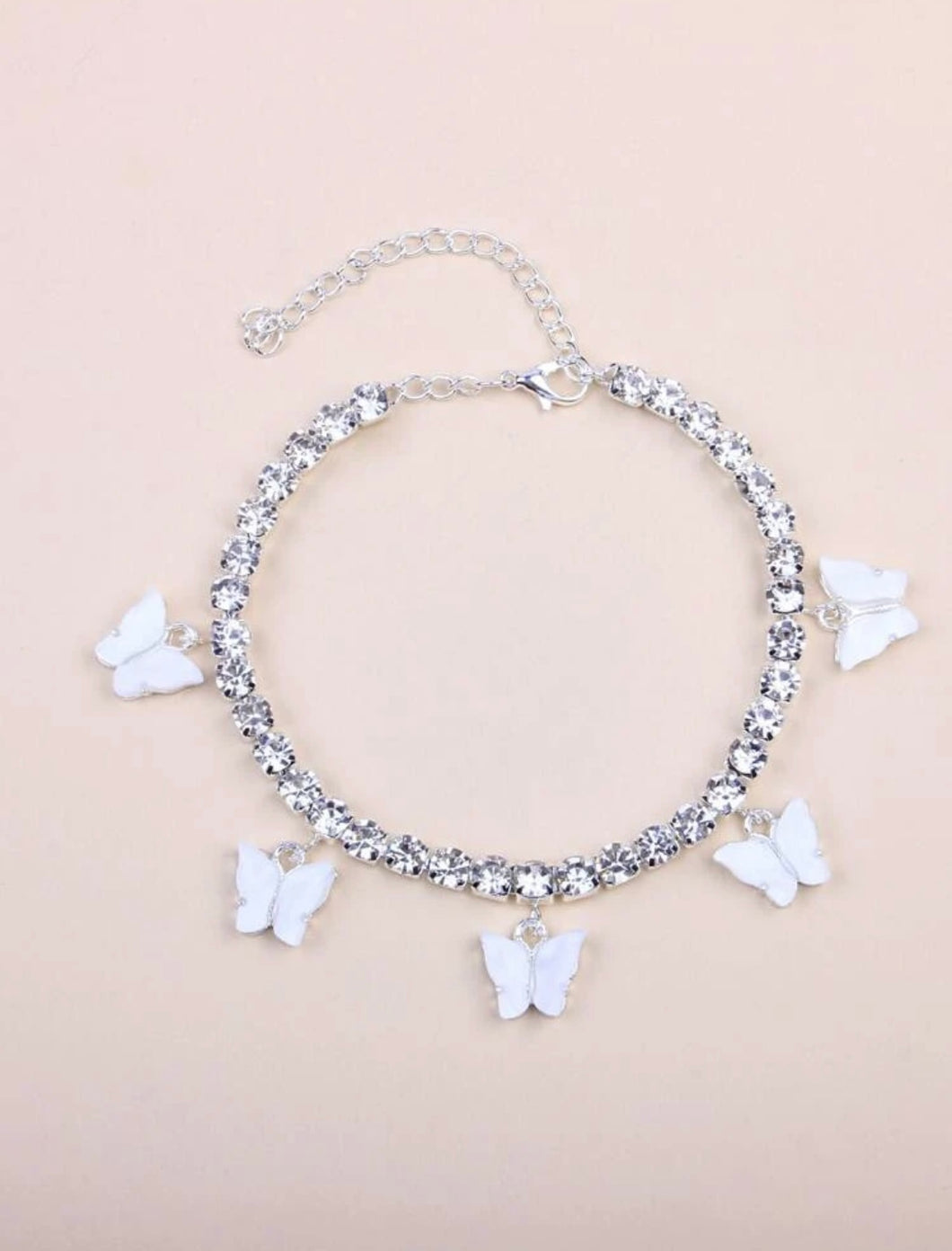 Silver Rhinestone Butterfly Anklet